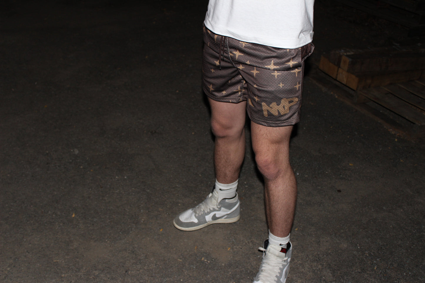 Brown Starry Mesh Shorts